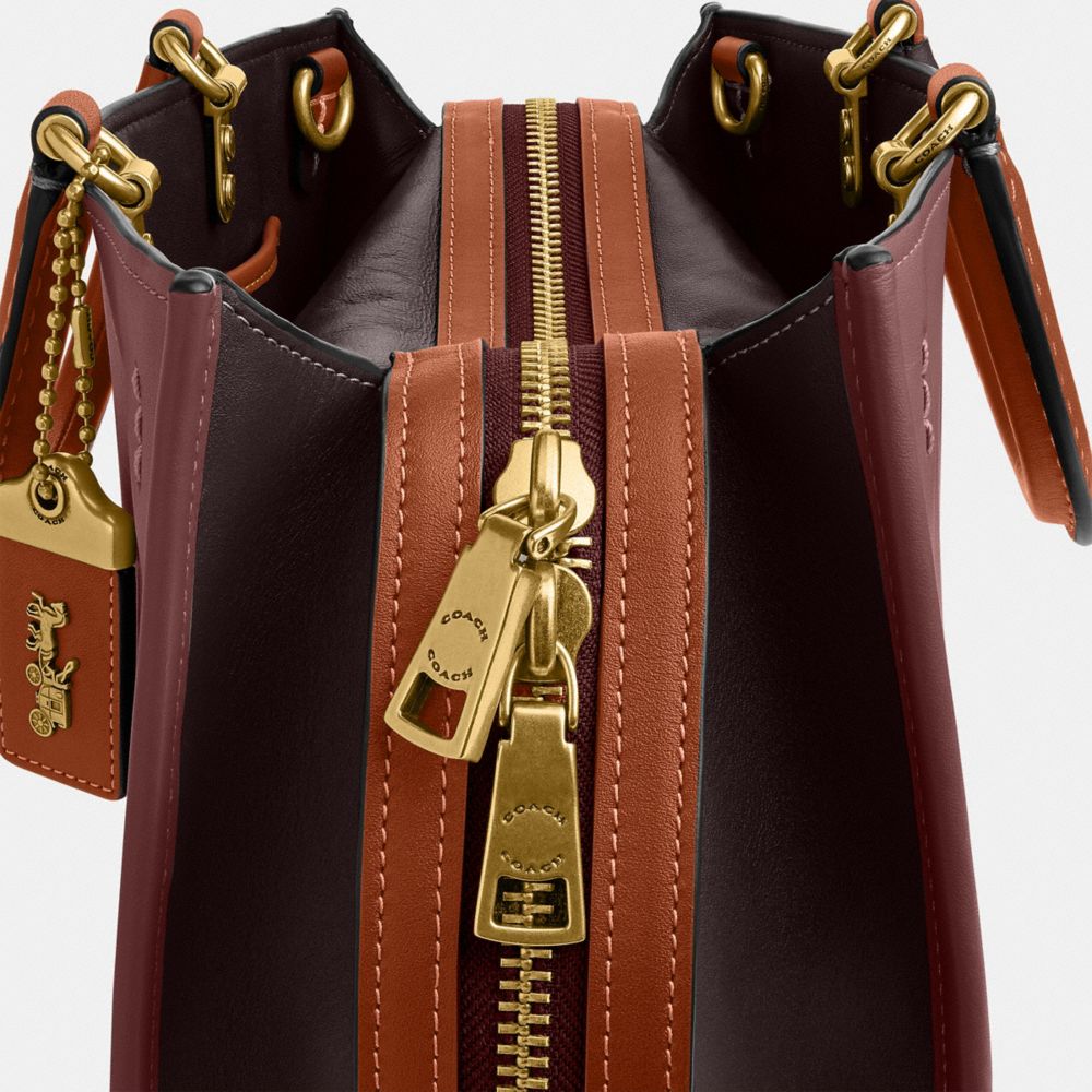 COACH®,Rogue Bag In Colorblock,Satchel,Logo,Metal,Work,Brown,Closer View