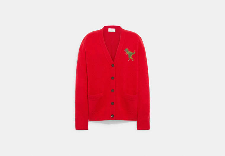 COACH®,CARDIGAN REXY,laine,Rouge,Front View