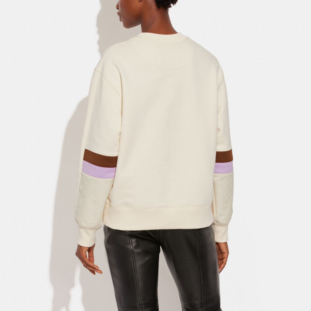 Sweatshirt à col rond en coton biologique et polyester recyclé avec détails en nylon Signature