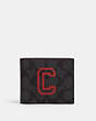 COACH®,3-IN-1 WALLET IN SIGNATURE CANVAS WITH VARSITY MOTIF,Black Antique Nickel/Charcoal/Bright Poppy,Front View