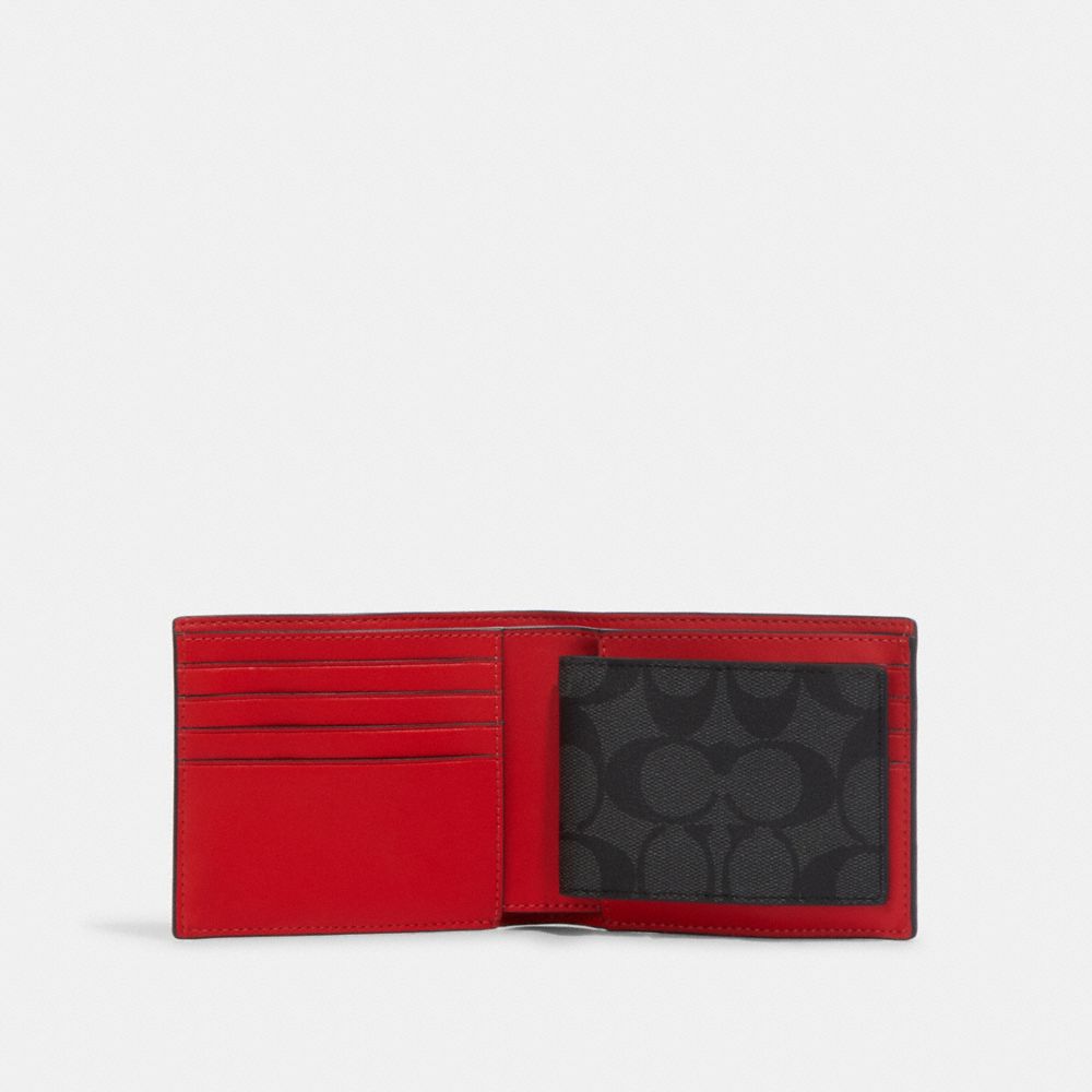 COACH®,3-IN-1 WALLET IN SIGNATURE CANVAS WITH VARSITY MOTIF,Signature Canvas,Black Antique Nickel/Charcoal/Bright Poppy,Inside View,Top View