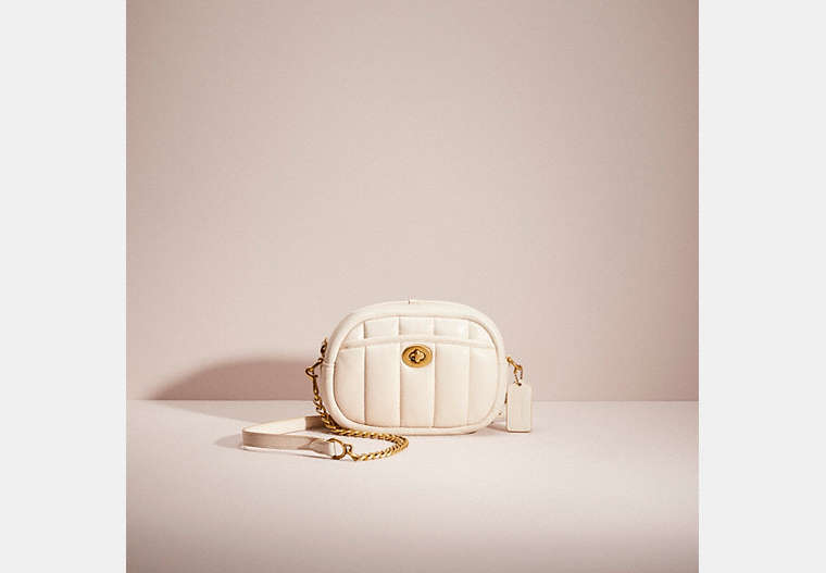 COACH®,RESTORED SMALL CAMERA BAG WITH QUILTING,Nappa leather,Mini,Brass/Chalk,Front View