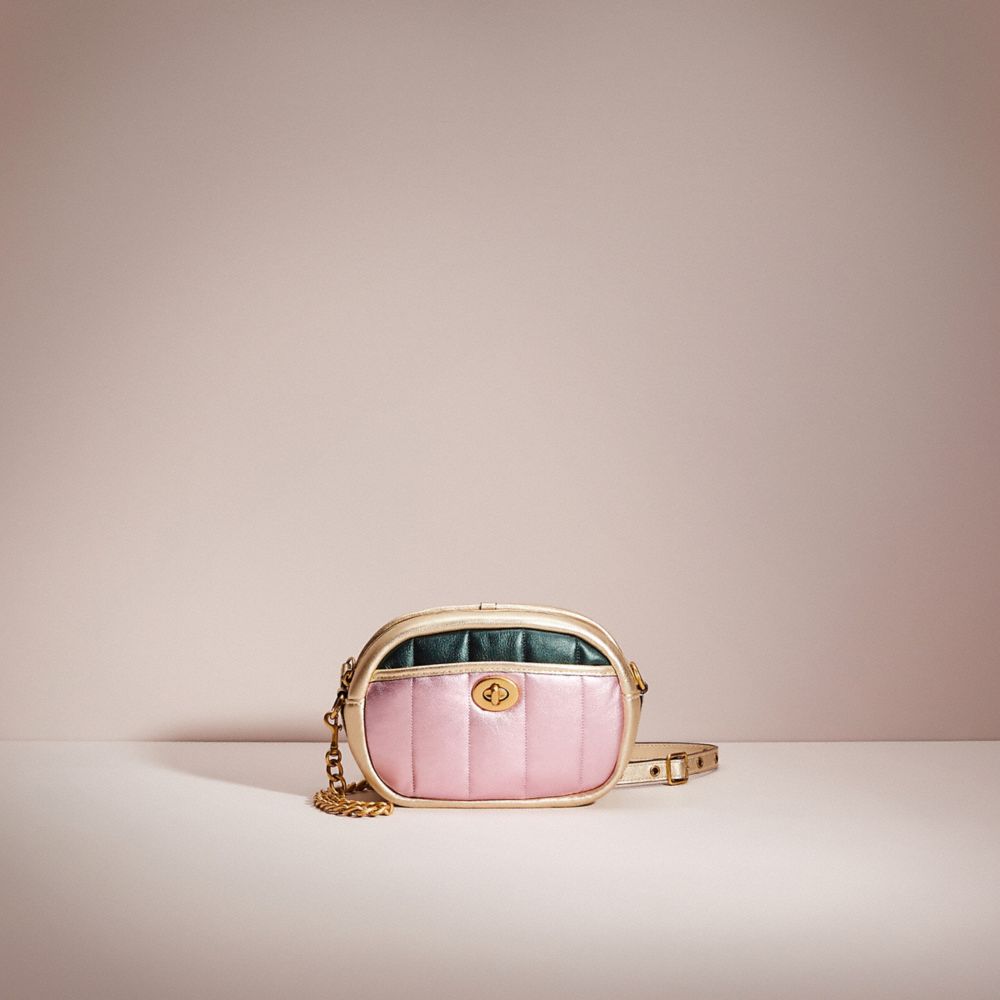 COACH®,RESTORED SMALL CAMERA BAG WITH COLORBLOCK QUILTING,Leather,Mini,Brass/Metallic Pink Multi,Front View