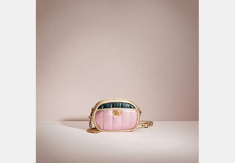 COACH®,RESTORED SMALL CAMERA BAG WITH COLORBLOCK QUILTING,Leather,Mini,Brass/Metallic Pink Multi,Front View