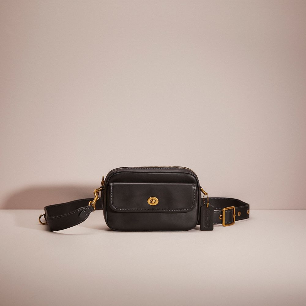 COACH®,RESTORED CONVERTIBLE WAIST PACK,Glovetanned Leather,Large,Brass/Black,Front View