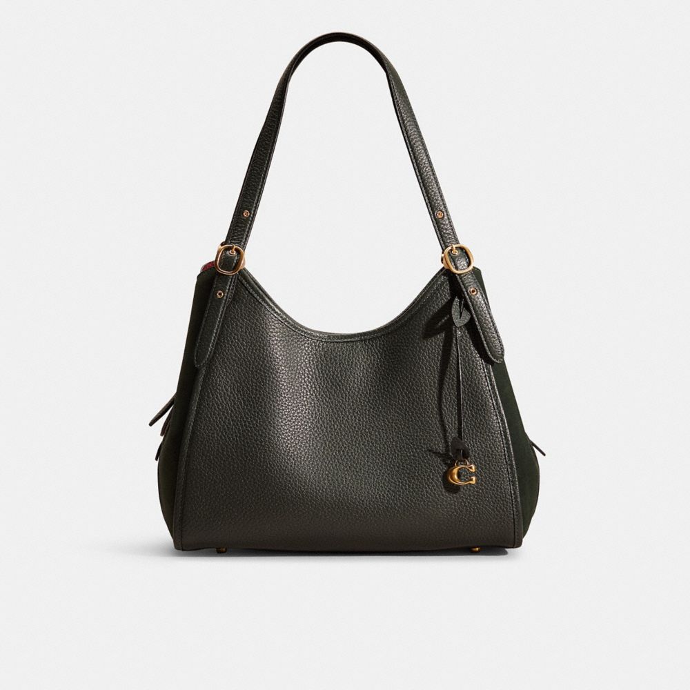 COACH®,Restored Lori Shoulder Bag,Leather,Hobo,Piping,Logo,Metal,Casual,Green,Front View