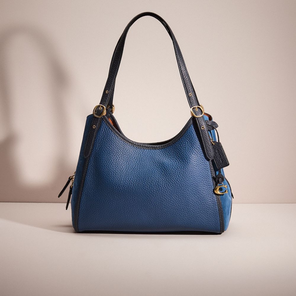 COACH®,RESTORED LORI SHOULDER BAG,Pebble Leather/Suede,Large,Pride,Brass/True Blue Multi,Front View
