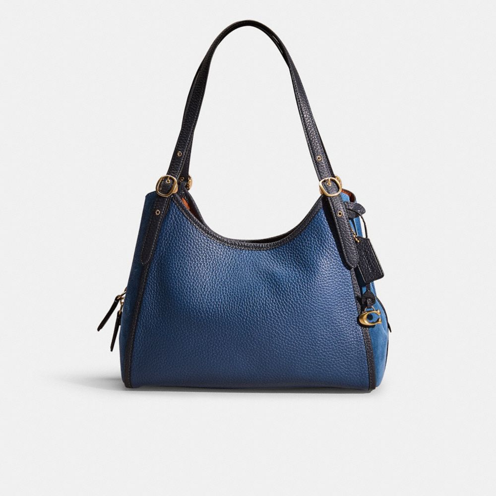 COACH®,RESTORED LORI SHOULDER BAG,Pebble Leather/Suede,Large,Pride,Brass/True Blue Multi,Front View