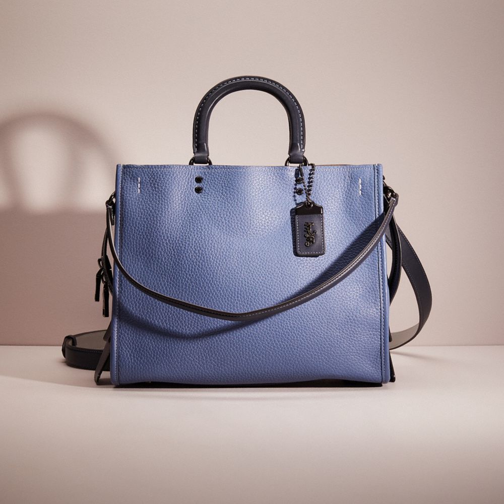 COACH®,Restored Rogue In Colorblock,Leather,Suede,Satchel,Belt,Work,Blue,Front View