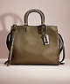 COACH®,RESTORED ROGUE 36 WITH COLORBLOCK SNAKESKIN DETAIL,Snakeskin Leather,Large,Pewter/Olive,Front View