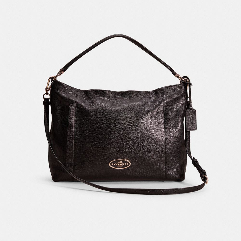 COACH®,RESTORED SCOUT HOBO,Polished Pebble Leather,Medium,Light Gold/Black,Front View