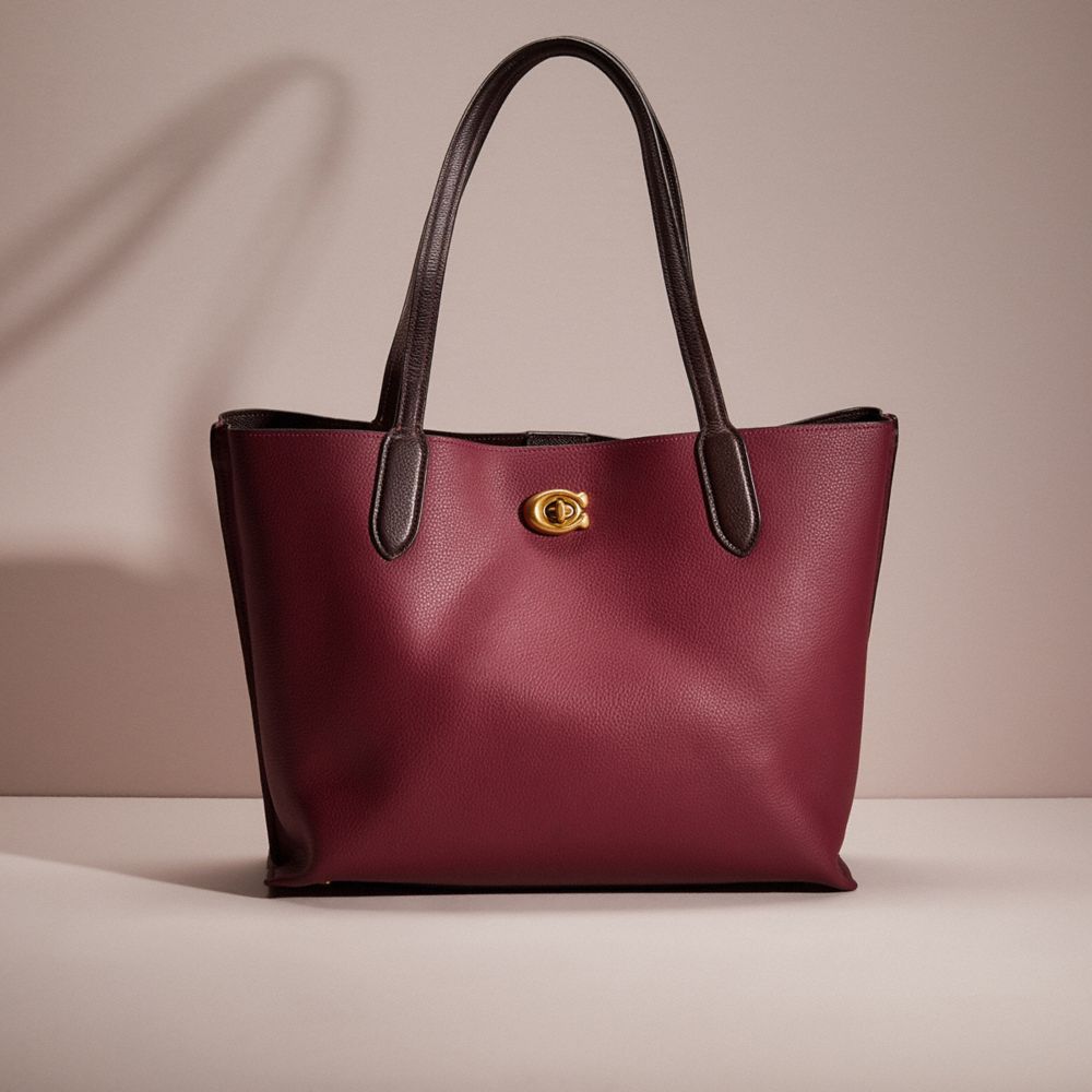 COACH®,RESTORED WILLOW TOTE IN COLORBLOCK,Polished Pebble Leather,Small,Pride,Brass/Black Cherry Multi,Front View