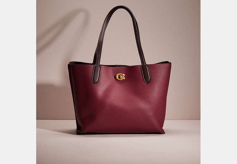 COACH®,RESTORED WILLOW TOTE IN COLORBLOCK,Polished Pebble Leather,Small,Pride,Brass/Black Cherry Multi,Front View