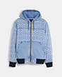 COACH®,SIGNATURE DENIM HOODED ZIP UP JACKET,Light Wash,Front View