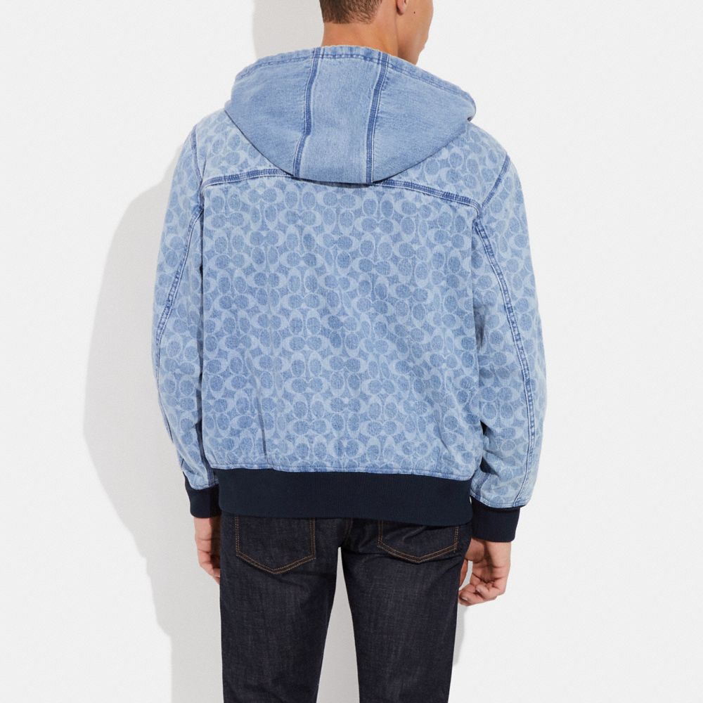 COACH®,SIGNATURE DENIM HOODED ZIP UP JACKET,Light Wash,Scale View