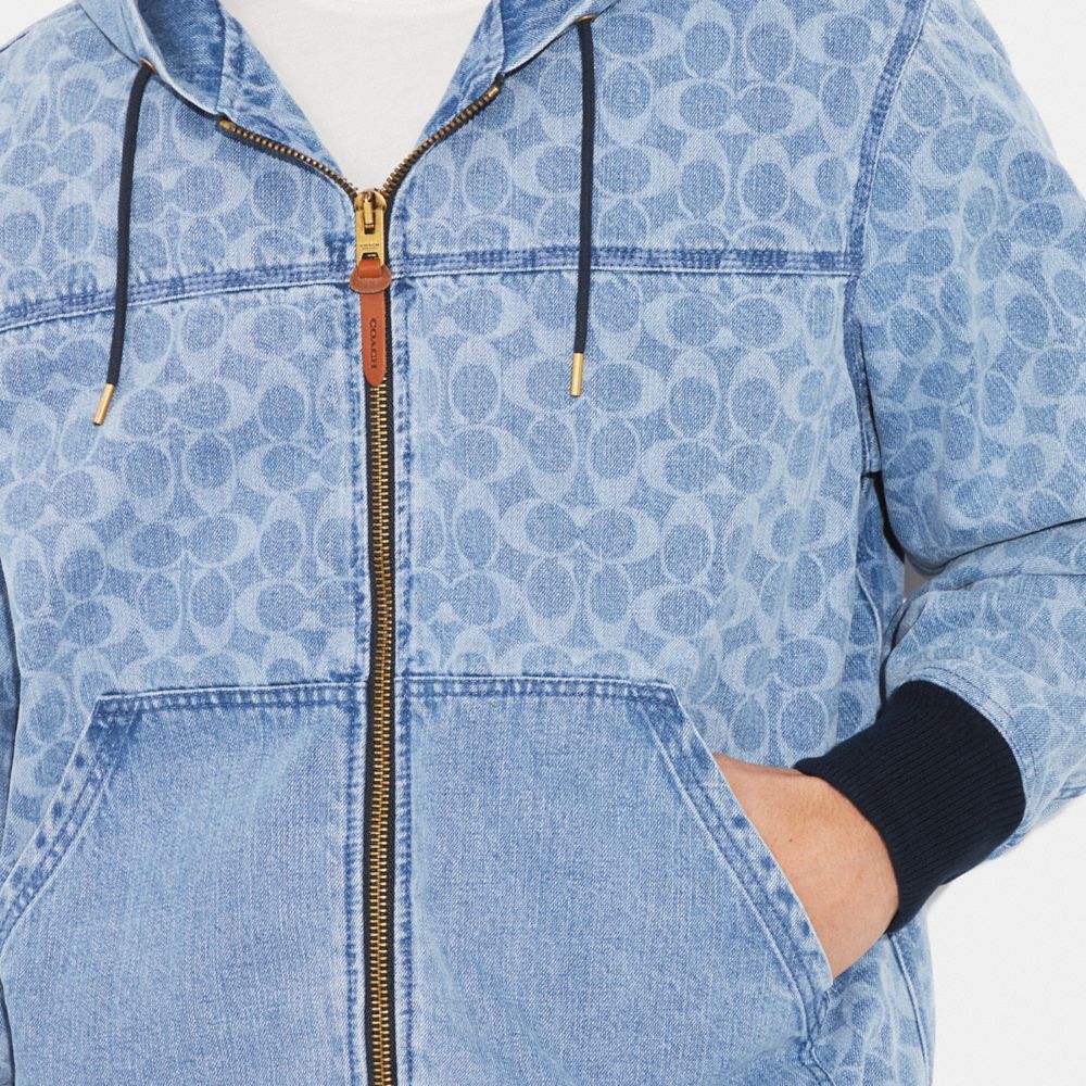 COACH®  Signature Denim Hooded Zip Up Jacket