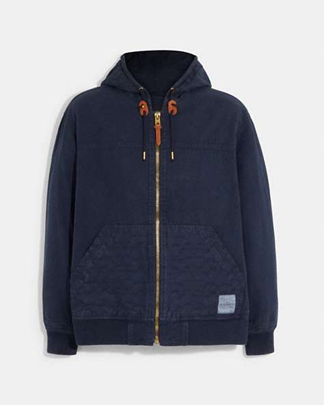 COACH®,HOODED ZIP UP JACKET,Navy,Front View