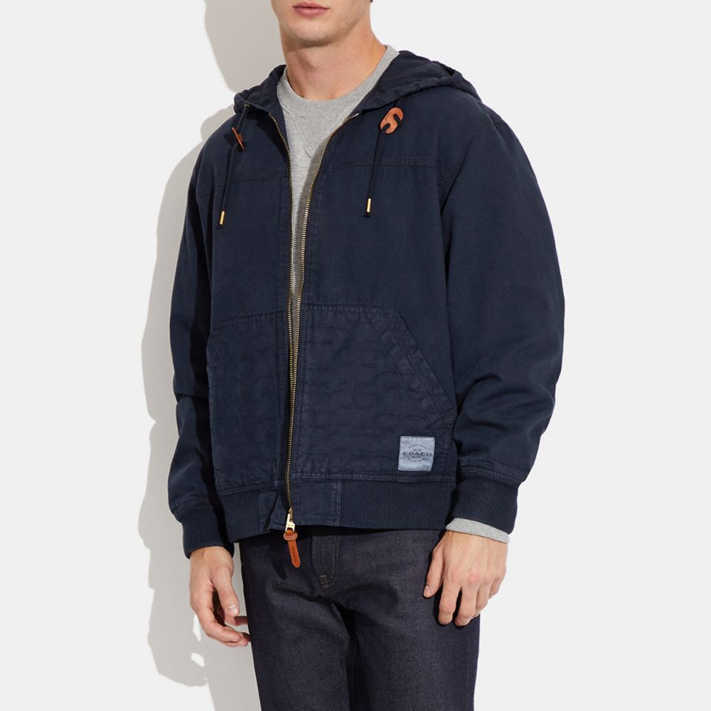 COACH®,HOODED ZIP UP JACKET,Navy,Scale View