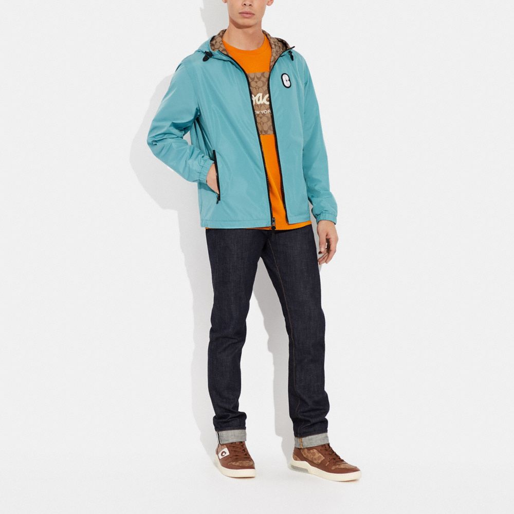 COACH®,REVERSIBLE FULL ZIP WINDBREAKER,Teal / Khaki Signature,Scale View