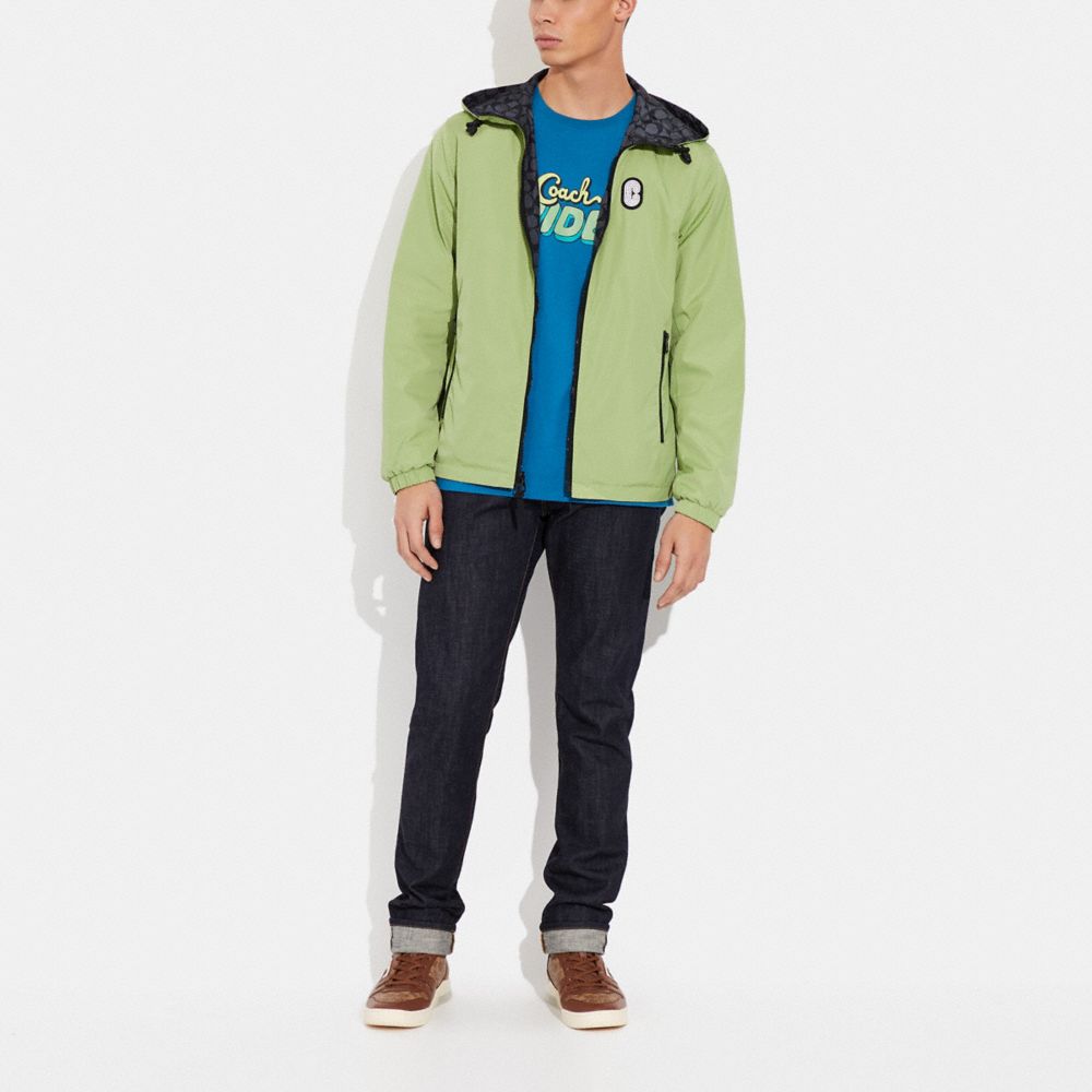 COACH®,REVERSIBLE FULL ZIP WINDBREAKER,Muted Green/Charcoal Signature,Scale View