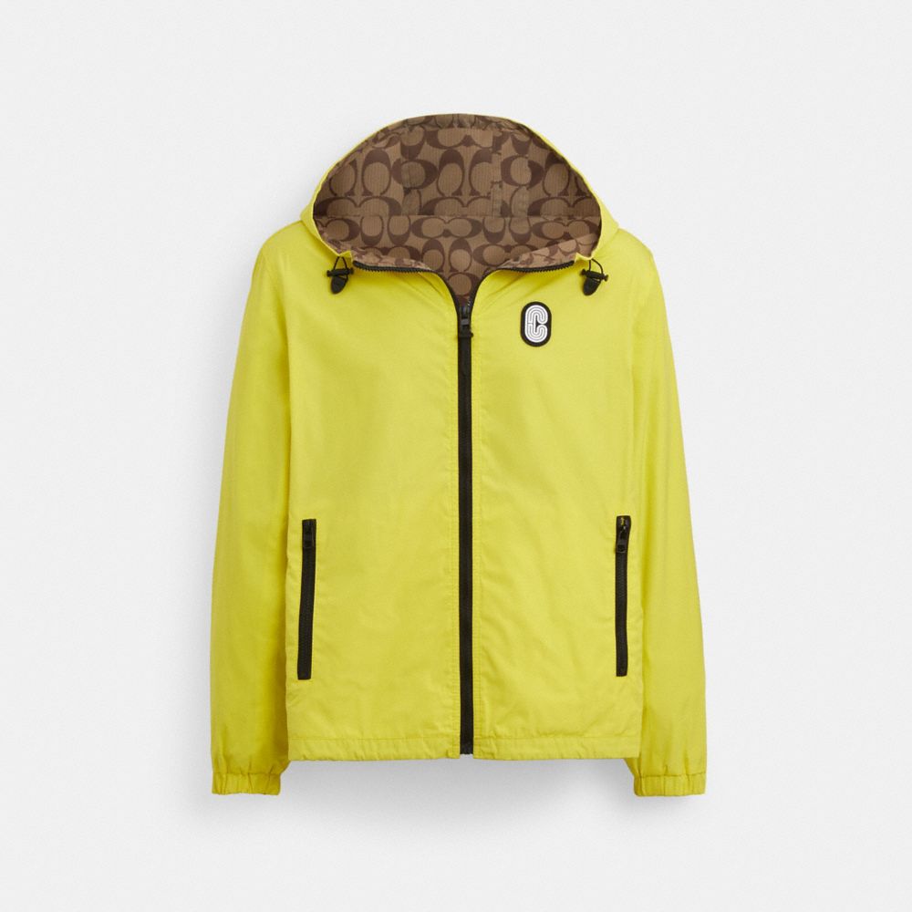 COACH®,REVERSIBLE FULL ZIP WINDBREAKER,Yellow / Khaki Sig,Front View