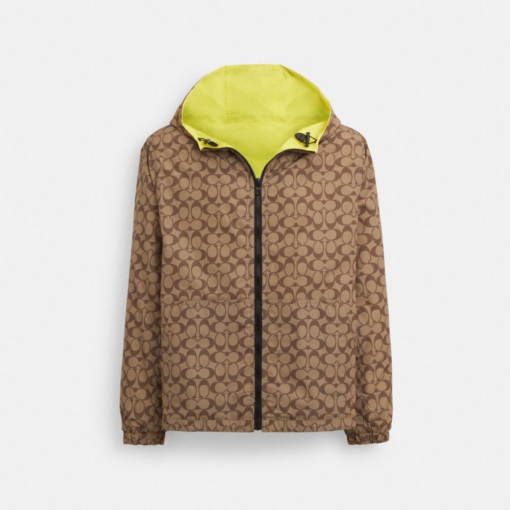 COACH®,REVERSIBLE FULL ZIP WINDBREAKER,Yellow / Khaki Sig,Angle View