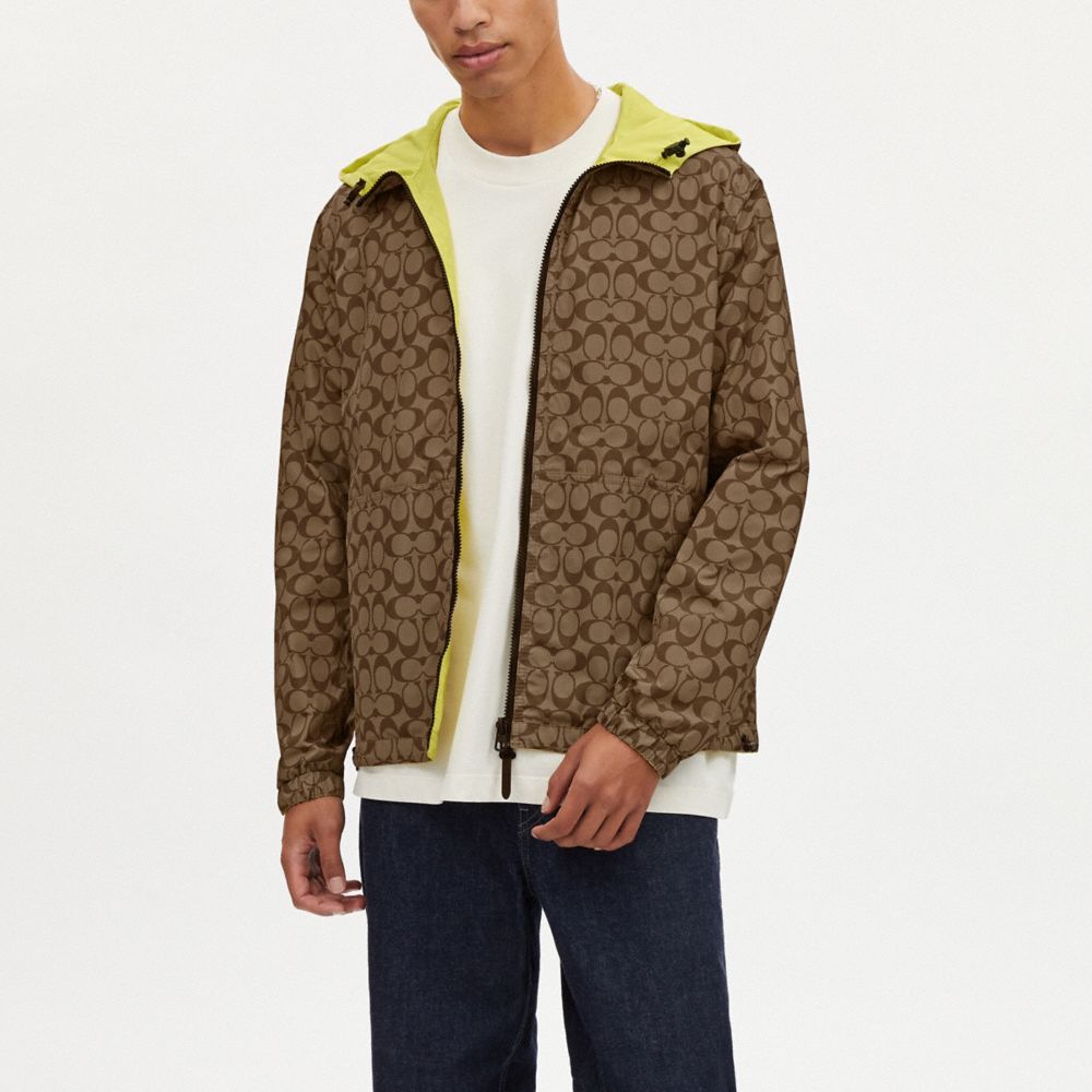 COACH®,REVERSIBLE FULL ZIP WINDBREAKER,Yellow / Khaki Sig,Scale View