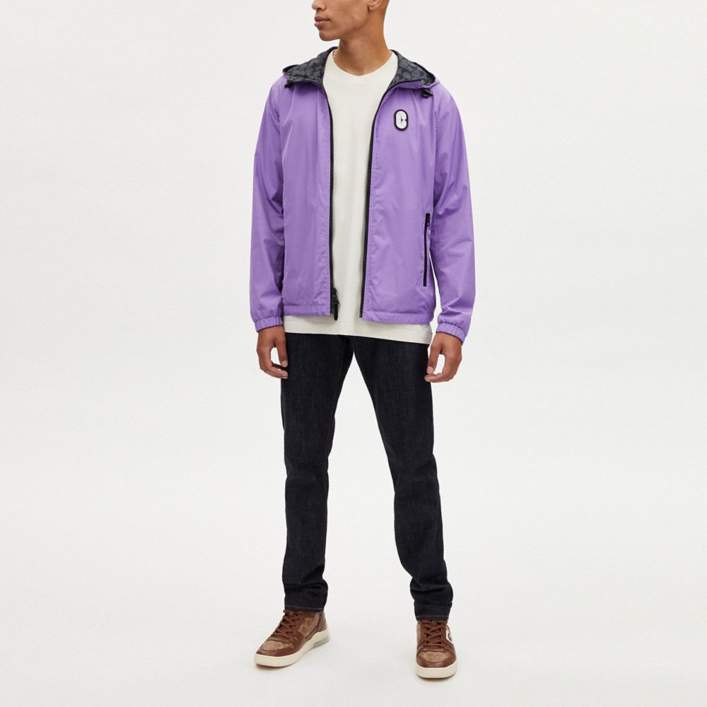 COACH®,REVERSIBLE FULL ZIP WINDBREAKER,Lavender / Charcoal Signature,Scale View