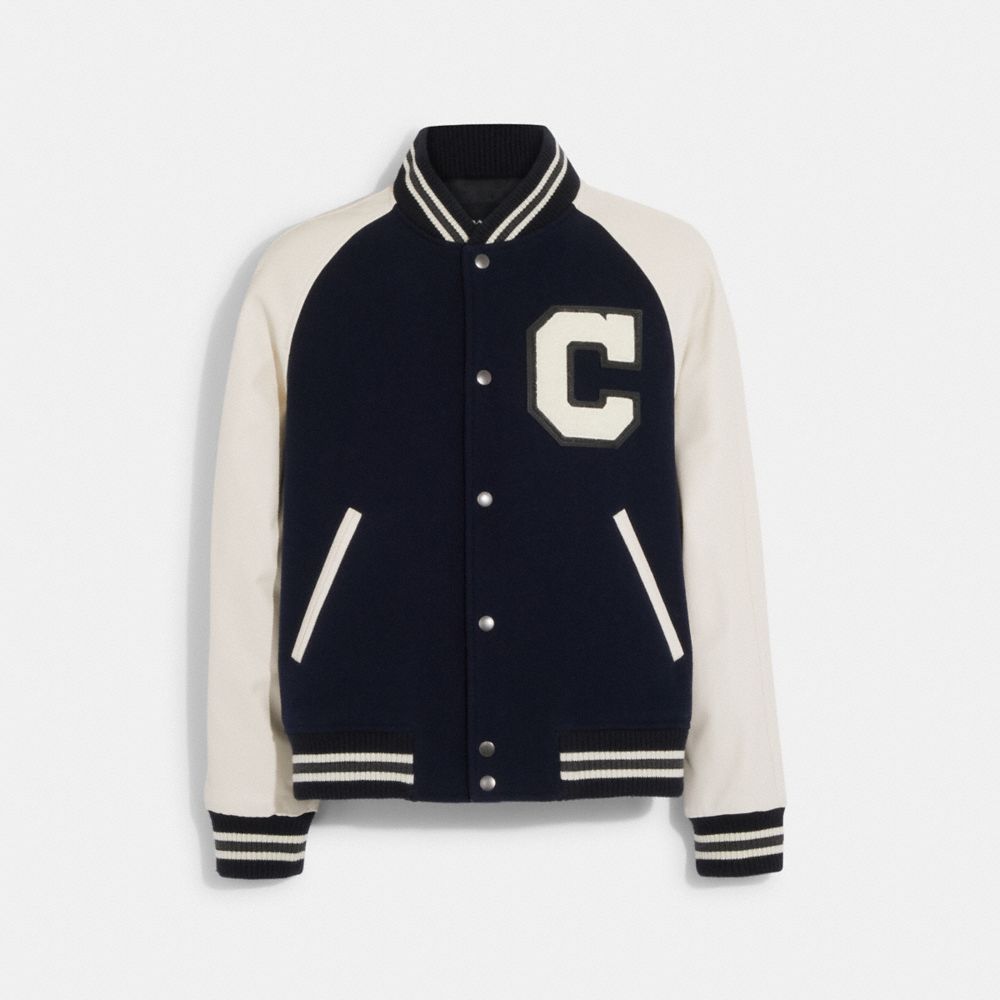 COACH®,VESTE UNIVERSITAIRE,Capitaine céleste/Blanc,Front View