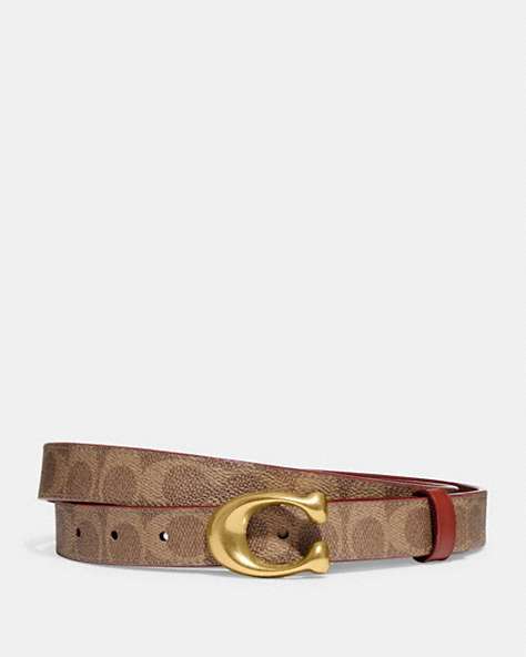 COACH®,SCULPTED C BUCKLE CUT-TO-SIZE REVERSIBLE BELT, 25MM,Signature Coated Canvas,Brass/Tan/Rust,Front View