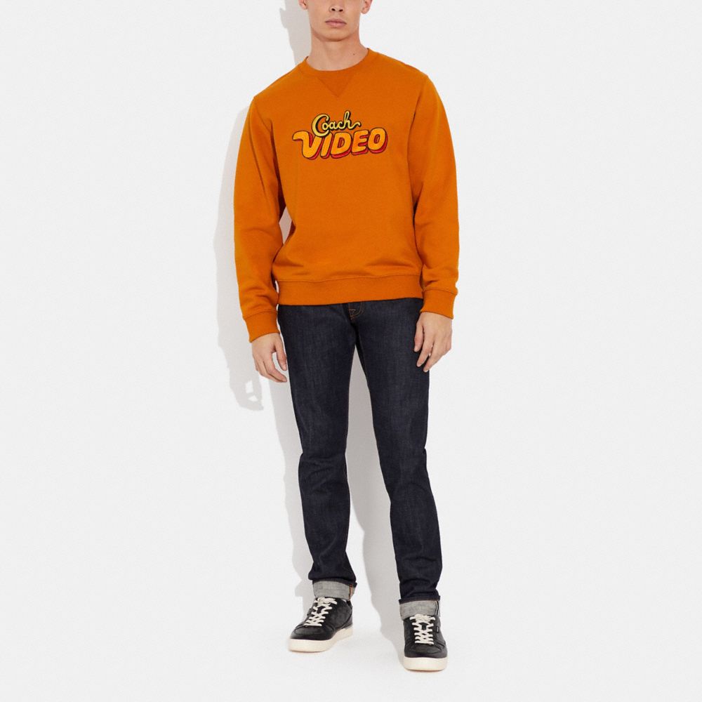 【COACH】Orange Crewneck Coach - Orange Sweatshirt - Seseable