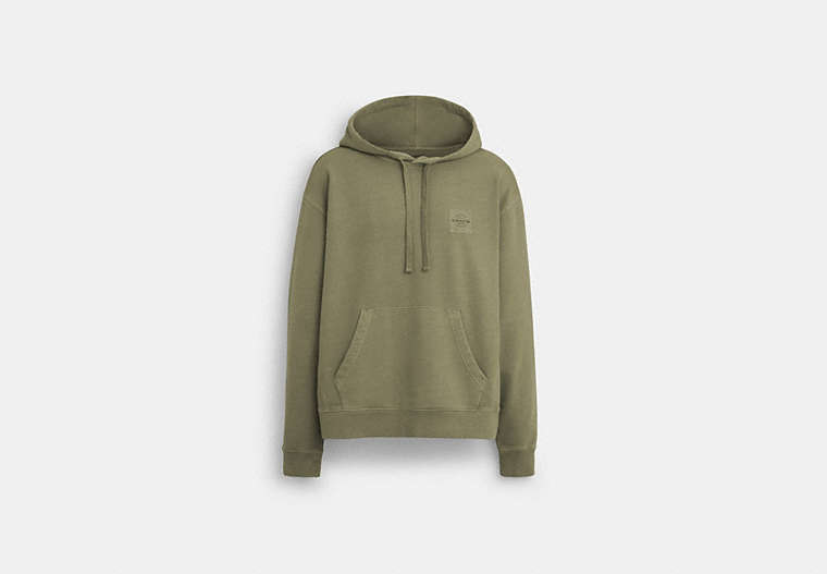 COACH®,HOODIE IN ORGANIC COTTON,Dark Olive,Front View