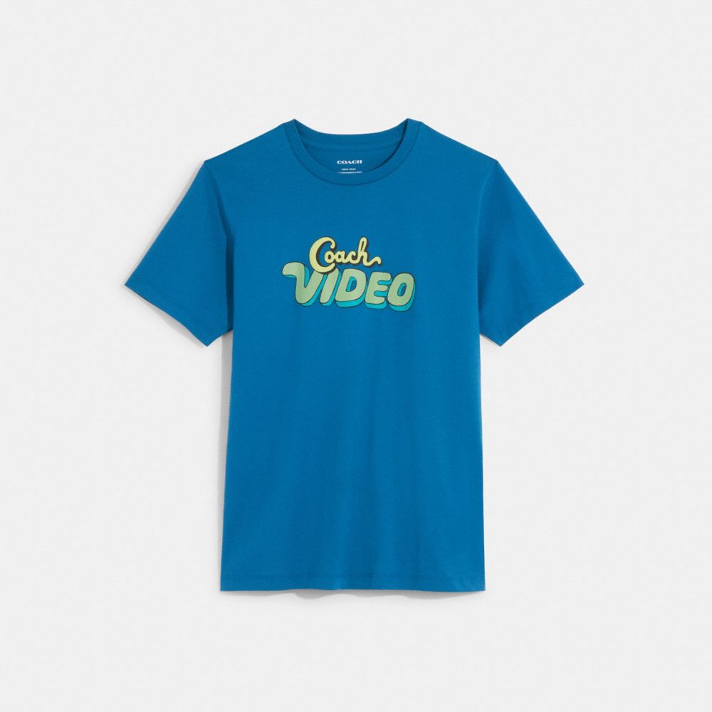 COACH®,VIDEO T-SHIRT,Blue Sapphire,Front View