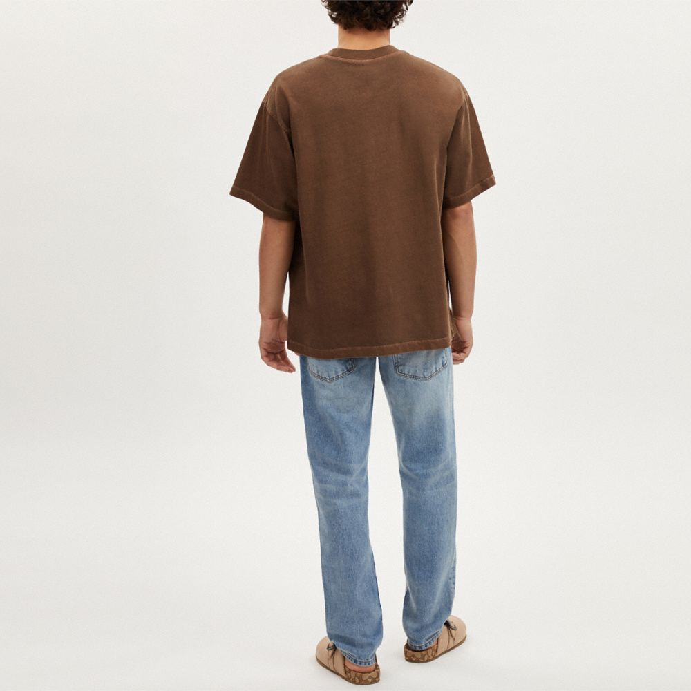COACH®,Pocket T Shirt,Spandex,Cotton,Cotton Knit,T Shirt,Logo,Word Embellishment,Casual,Brown,Scale View