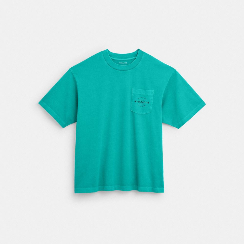 COACH®,POCKET T-SHIRT,Dark Teal,Front View