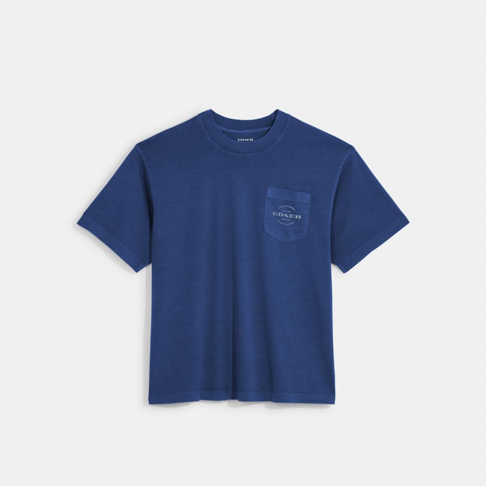 COACH®,POCKET T-SHIRT,Indigo,Front View