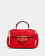 COACH®,MORGAN TOP HANDLE SATCHEL BAG IN SIGNATURE LEATHER,Jacquard,Medium,Gold/Electric Red,Front View