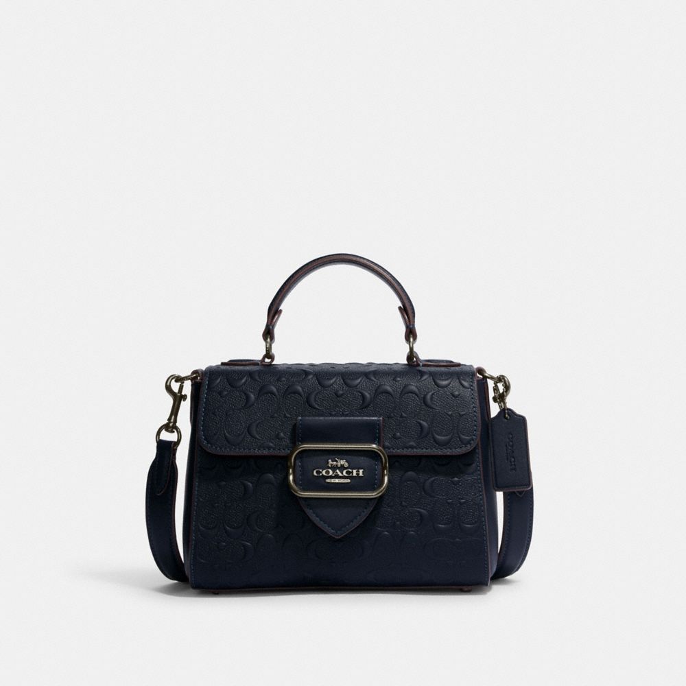 COACH®,Morgan Top Handle Satchel Bag In Signature Leather,,Front View