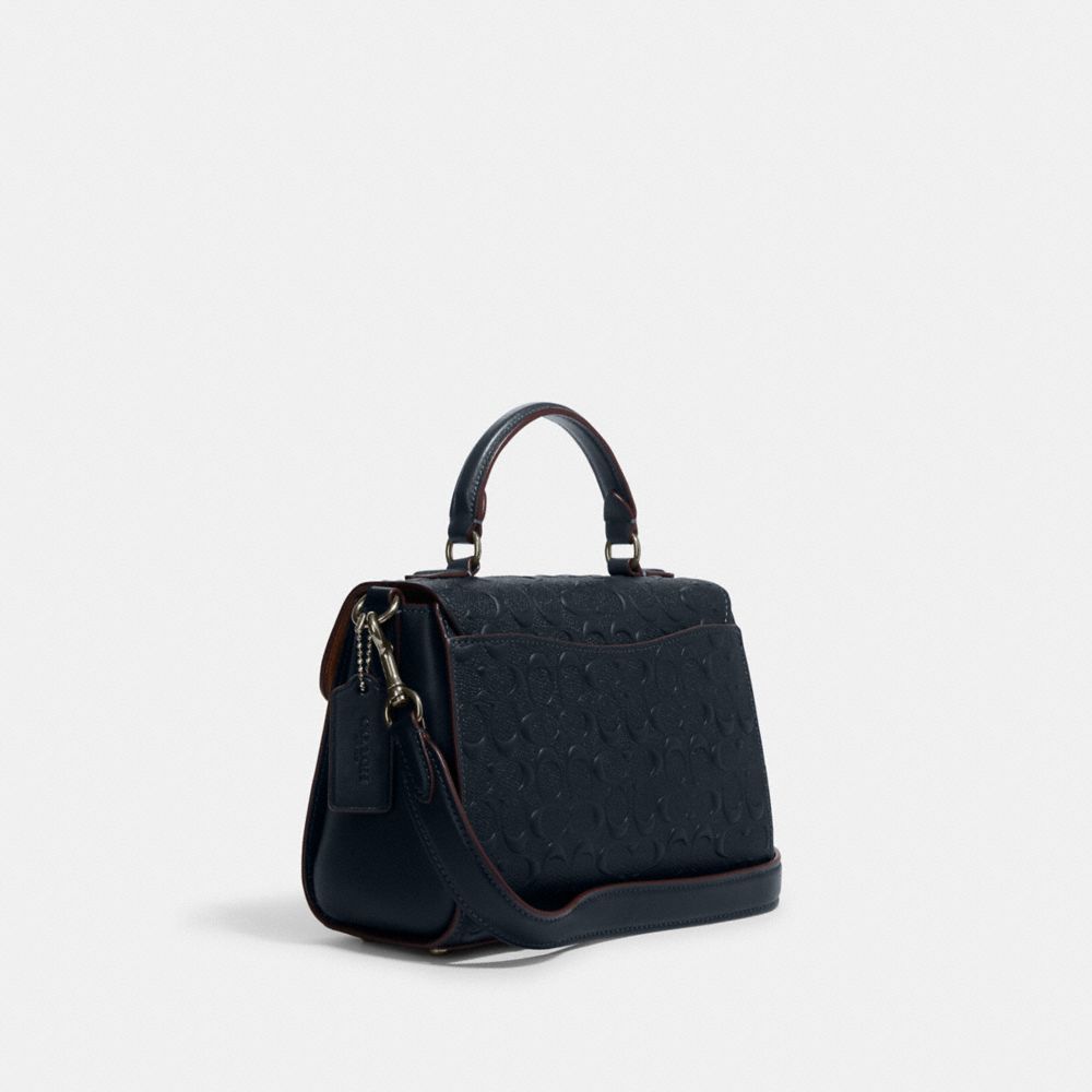 COACH®,Morgan Top Handle Satchel Bag In Signature Leather,,Angle View