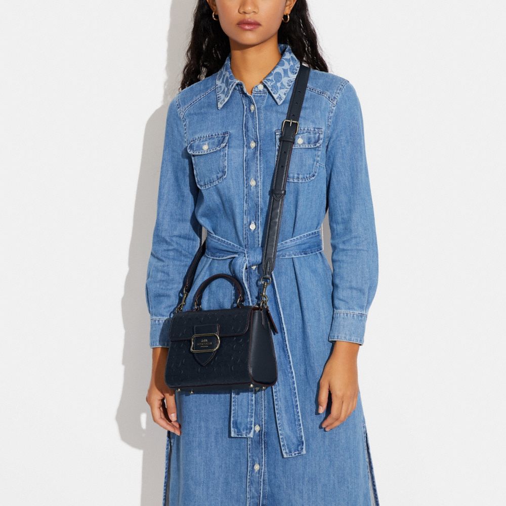 COACH®,Morgan Top Handle Satchel Bag In Signature Leather,,Detail View