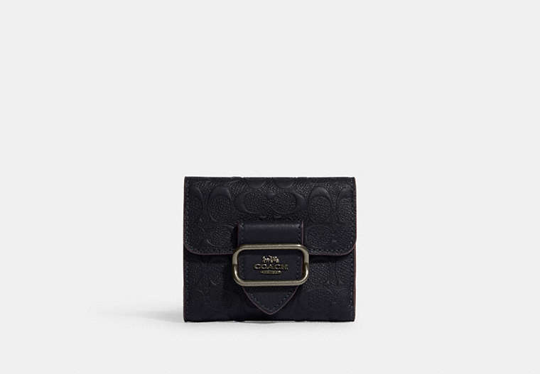 COACH®,SMALL MORGAN WALLET IN SIGNATURE LEATHER,Leather,Gunmetal/Midnight Multi,Front View