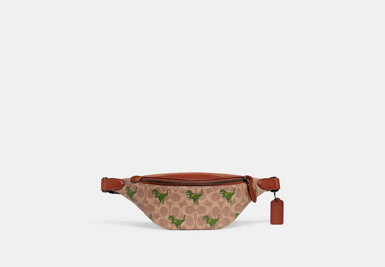 COACH®,CHARTER BELT BAG 7 IN SIGNATURE CANVAS WITH REXY PRINT,canvas,Small,Tan/Rust,Front View