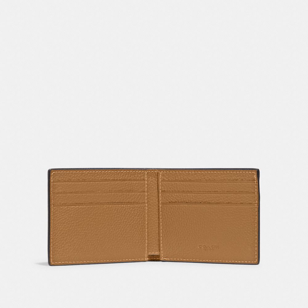 COACH®,Slim Billfold Wallet,Leather,Bi Fold,Logo,Casual,Beige,Inside View,Top View