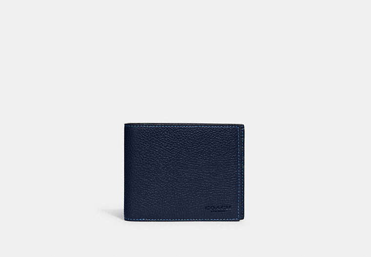 COACH®,3-IN-1 WALLET,Polished Pebble Leather,Deep Blue,Front View image number 0