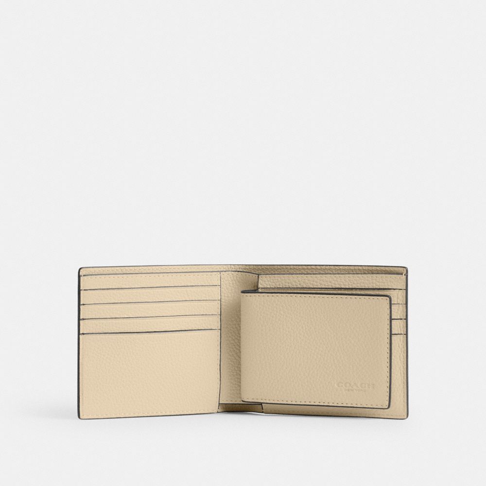 COACH®,3-IN-1 WALLET,Polished Pebble Leather,Mini,Ivory,Inside View,Top View