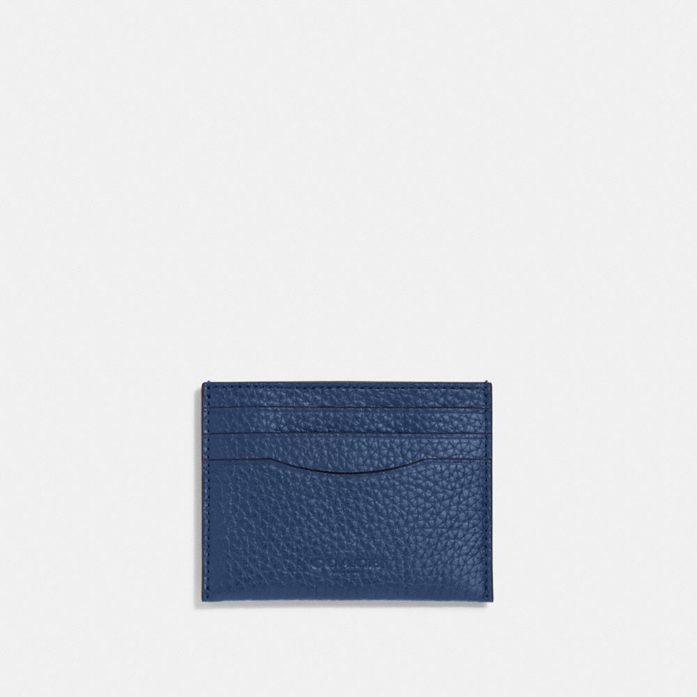 COACH®,CARD CASE,Polished Pebble Leather,Mini,Deep Blue,Front View image number 0