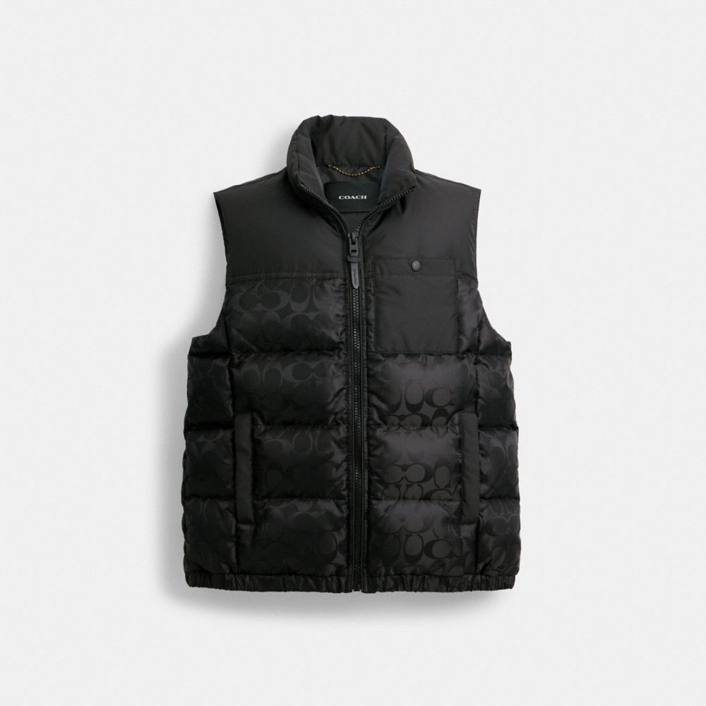 COACH®,SIGNATURE PUFFER VEST,Black,Front View