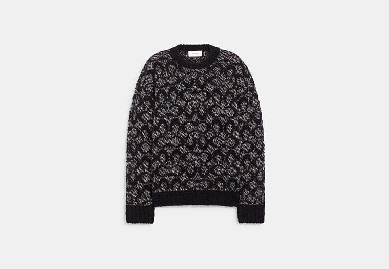 COACH®,SIGNATURE CREWNECK SWEATER,wool,Black/Brown,Front View