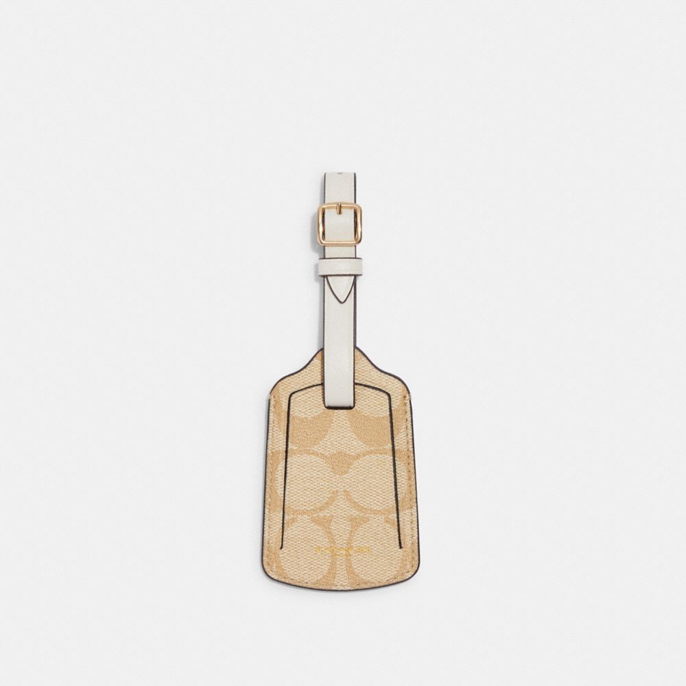 COACH®,LUGGAGE TAG IN SIGNATURE CANVAS,Gold/Light Khaki Chalk,Front View