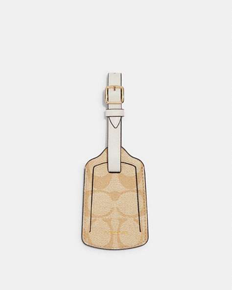 COACH®,LUGGAGE TAG IN SIGNATURE CANVAS,Gold/Light Khaki Chalk,Front View